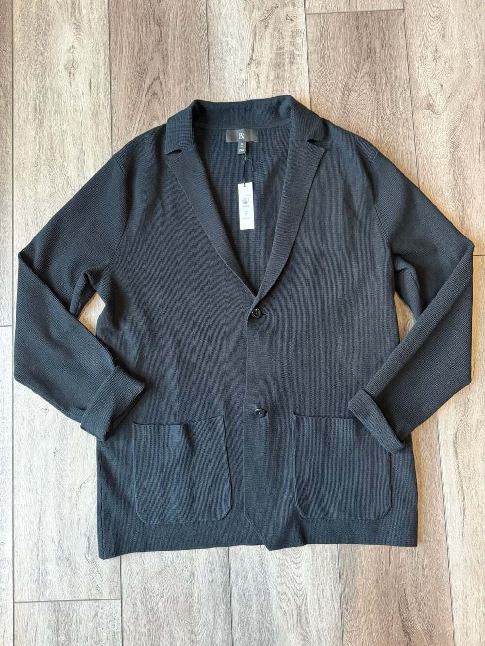 Banana Republic Knit Blazer M Tall Black Waffle Weave Cardigan
